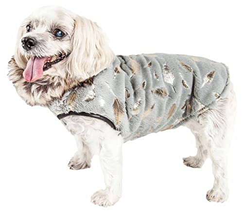 Pet-Life--Luxe-Gold-Wagger-Gold-Leaf-Patterned-Mink-Fur-Dog-Coat-Dog-Jacket-with-Hook-and-Loop-Belly-enclosures-Winter-Dog-Coats-for-Small-Medium-Large-Dog-Clothes Pet Life ® Luxe 'Gold-Wagger' Gold-Leaf Patterned Mink Fur Dog Coat - Dog Jacket with Hook-and-Loop Belly enclosures - Winter Dog Coats for Small Medium Large Dog Clothes - Image 1
