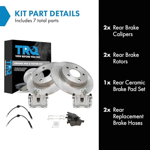 Image of TRQ Rear Brake Pad and Rotor Set Ceramic Rotors Calipers Compatible with 2004-2005 Mazda 3