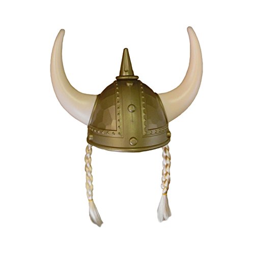 Adult Nordic Viking Helmet with Horns Braids Barbarian Warrior Costume Accessory Gold