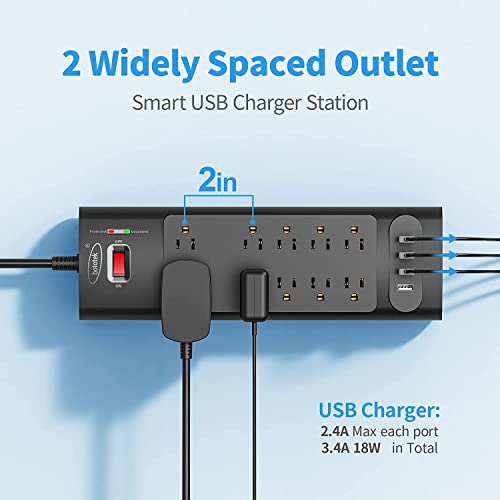 Power Strip Surge Protector With 10 Ac Outlets & 4 Usb Ports, 1875W/15A, 2100 Joules, 6 Feet Long Extension Cord For Home, Office, Dorm Essentials, Etl Listed - Black #TOP6