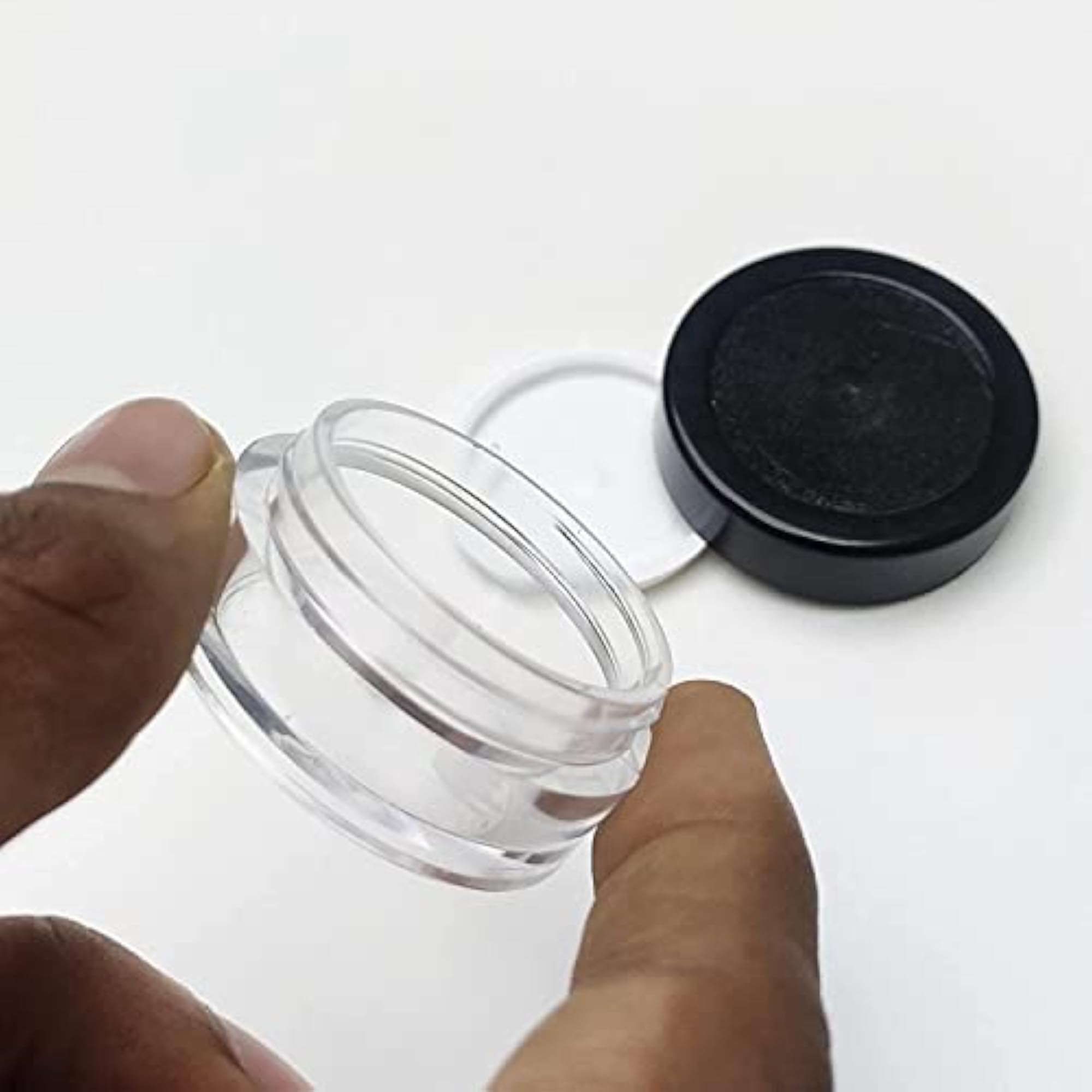 10pcs Acrylic Royal Black Cap Transparent Cosmetic Jars Set