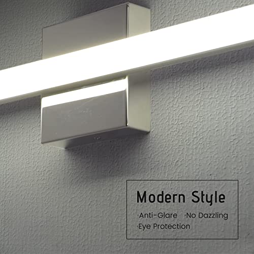 Image of Modern 24IN 14W Bathroom Light Fixture, Chrome Vanity Lights for Mirror, 2 Packs, Waterproof, Daylight White Light(6000K), Stainless Steel, A-Silver, Hardwired