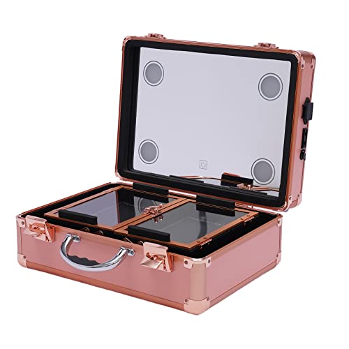 LUNUMAOS Makeup Train Case, Cosmetic boxes with lighting Mirror, Travel Cosmetic Boxes with Waterproof, Cosmetic Organizers and Boxes with Dividers