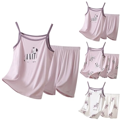 Cotton 𝐏a𝐣amas Set for Girls Spaghetti Strap Tanks & Shorts 2PCS 𝐒lee𝐩wear Toddler Kids Comfy Sleeveless 𝐋oun𝐠ewear