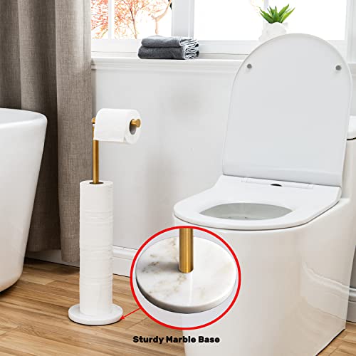 Gold Toilet Paper Holder Stand With Heavy Marble Base, Free Standing Toilet Tissue Roll Holder Gold Brushed, Sus304 Stainless Steel Gold Brushed Finish #TOP1
