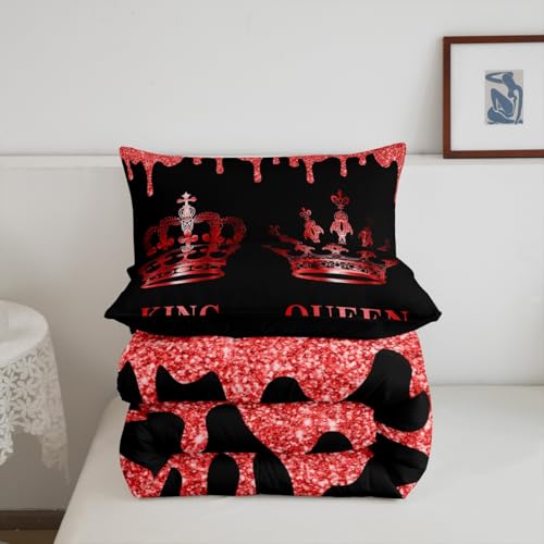 Image of Feelyou Couple Crown King & Queen Comforter Set Twin Size, Boys Girls His and Hers Bedding Set Anniversary Comforter Presents Duvet Set Couple Bed Set 2Pcs