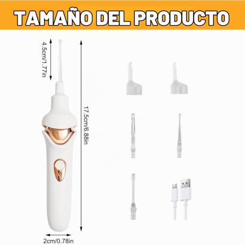 Miniatura 6 de Petnace Limpiador De Oídos Eléctrico, Gran Potencia De Aspiración Dispositivo De Succión De Cera De Oídos Silicona Con Luz Y 5 Puntas Suaves Y Cable De Carga Usb Para Bebé, Adulto,Gris