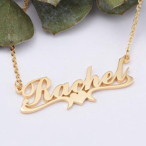 Lonago 14K Solid Gold Name Necklace Personalized Angel Wing Name Plate Necklace Real Gold Custom Name Pendant Necklace Gift For Women Girls (Yellow Gold Color) #TOP2