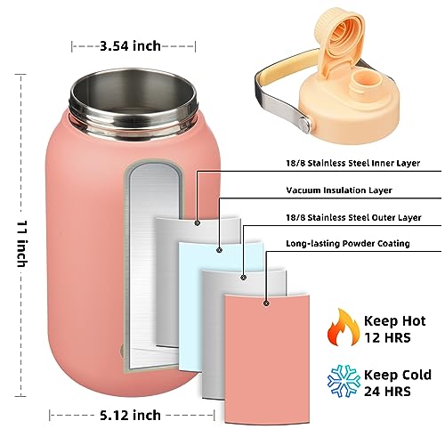 Image of BJPKPK Half Gallon Insulated Water Bottles, 64oz Water Jug with Metal Handle & BPA Free Spout Lid, Dishwasher Safe Flasks, Large Stainless Steel Gym Sport Jugs, Pink