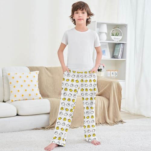 Boy's Lounge Pants Yellow Duck Rubber Duck White Kids Jogger Pants Elastic Waist Long Bottoms with Pockets 6-14 Y 5