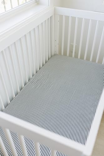 Image of Green Stripes Muslin Crib Sheet by Mebie Baby, Soft and Breathable Bed Sheets for Babies, Modern Neutral Bedding for Cribs, Standard Crib Mattress Fitted Sheet, Great for Boy or Girl Room