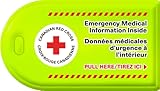 Canadian Red Cross X my Medical Emergency Information tag contact for Hard Hats, Skiing, Snowboarding, Cycling, Hockey, Helmets, Backpacks and more! Award winning and First responder 911 approved!