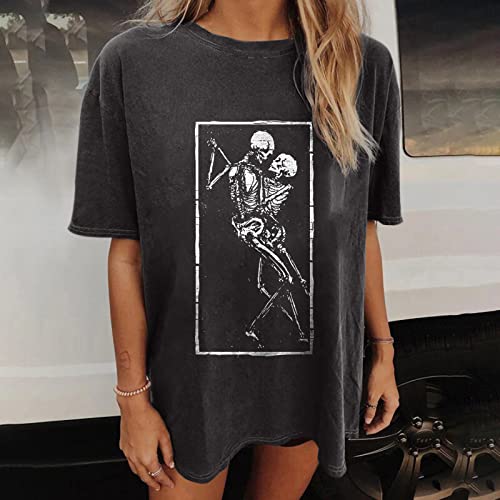 Image of Summer Y2k Tops for Womens, Casual Vintage Short Sleeve T-Shirt, Girls Oversize Loose Round Neck Elastic Tee