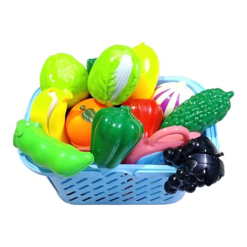 Image of EUPHORIA Realistic Sliceable Cutting Pretend Play Kitchen Set, Play Food Set, Fruit & Vegetable Toys, Chopping Board with Knife & Basket (17 Pieces)
