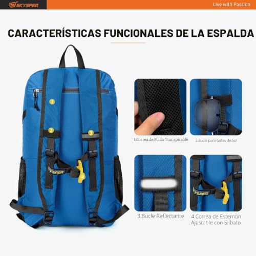 Miniatura 4 de Skysper 30l Mochila Plegable Ultraligera Mochilas De Senderismo Mochila De Viaje Mochilas De Marcha Pequeña Mochila Con Bolsillo Húmedo Para Hombre Mujer Viaje Trekking Deporte Al Aire Libre