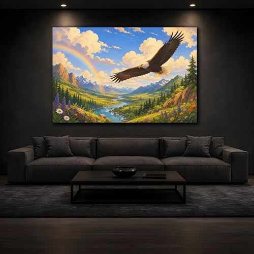 Impression sur toile aigle grand tableau horizontal multicolore decoration mur salon - 4
