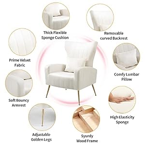 X-VOLSPORT Velvet Accent Chairs Set of 2, Mid Century Modern High Back Living Room Chair with Waist Pillow, Upholstered Arm Chair with Metal Gold Legs for Bedroom, Club, White X VOLSPORT Velvet Accent Chairs Set of 2 Mid Century Modern High Back Living Room Chair with Waist Pillow Upholstered Arm Chair with Metal Gold Legs for Bedroom Club White