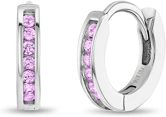 In Season Jewelry Cubic Zirconia 10mm Girls Hoop Earrings for Kids - 925 Sterling Silver Little Girl Hoop Earrings - Hypoallergenic & Comfortable with Secure Latch Closure