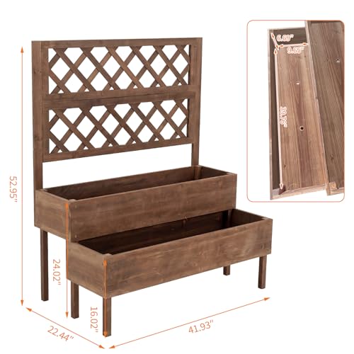 PeakPursuit Raised Garden Bed with Trellis, 2 Tier Outdoor Wooden Elevated Planter Box with Legs and Drainage Holes, Vertical Planter Stand for Backyard Patio Balcony, Brown by PeakPursuit - Image 2