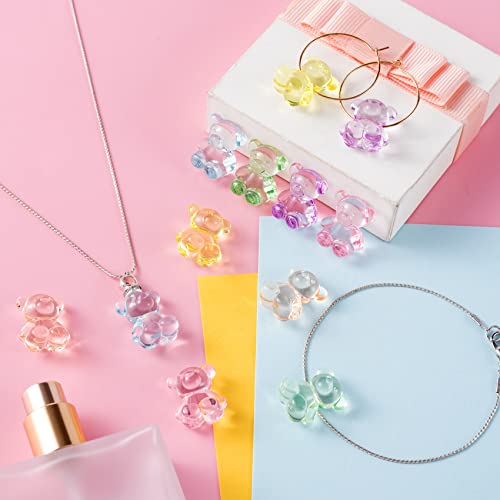 Pagow 110Pcs Acrylic Pastel Bear Beads Charm Transparent Candy Cute 15Mm X 18Mm Colorful Kawaii Tidy For Bracelet Phone Lanyard Wrist Strap Diy Craft Jewelry Necklace Making #TOP2