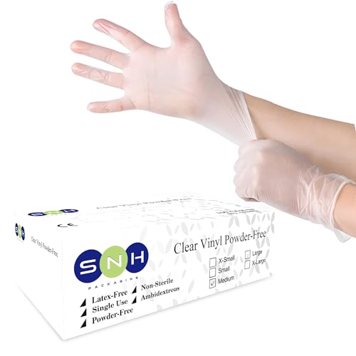 SNH Packing Vinyl Disposable Gloves Medium 100 Pieces Clear - Latex Free Powder-Free Food Safe Disposable Gloves for Cleaning Cooking and Medical Use