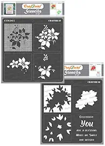 Leaves and Flower Stencil - Flower Fusion Checks and You are a Blessing (2Pcs) - Size: 6X6 Inches - Flower Stencil for Painting - Flowers Design Stencil - Resuable Flower Stencil