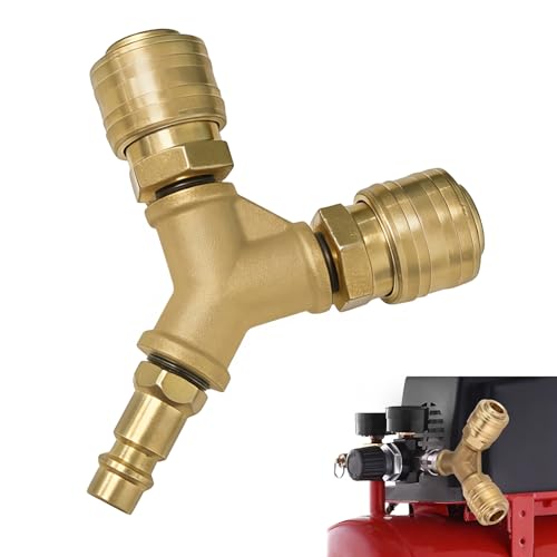 Tmefoy Druckluftverteiler Messing Druckluft Verteiler NW 7 2 Luftweiche 1/4 AG Kompressor Y/T schnellkupplung 2-Fach Druckluftkupplung Druckluft Kupplung mit Außengewinde