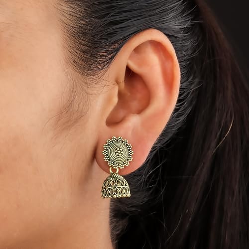 Image of Fancy Fashion Jewellery Jhumka meenakari oxidised kundans flower Earrings for Women Girls Ladies Wife South Indian Traditional Earrings Set stylish small Jhumki Combo pack OF 12