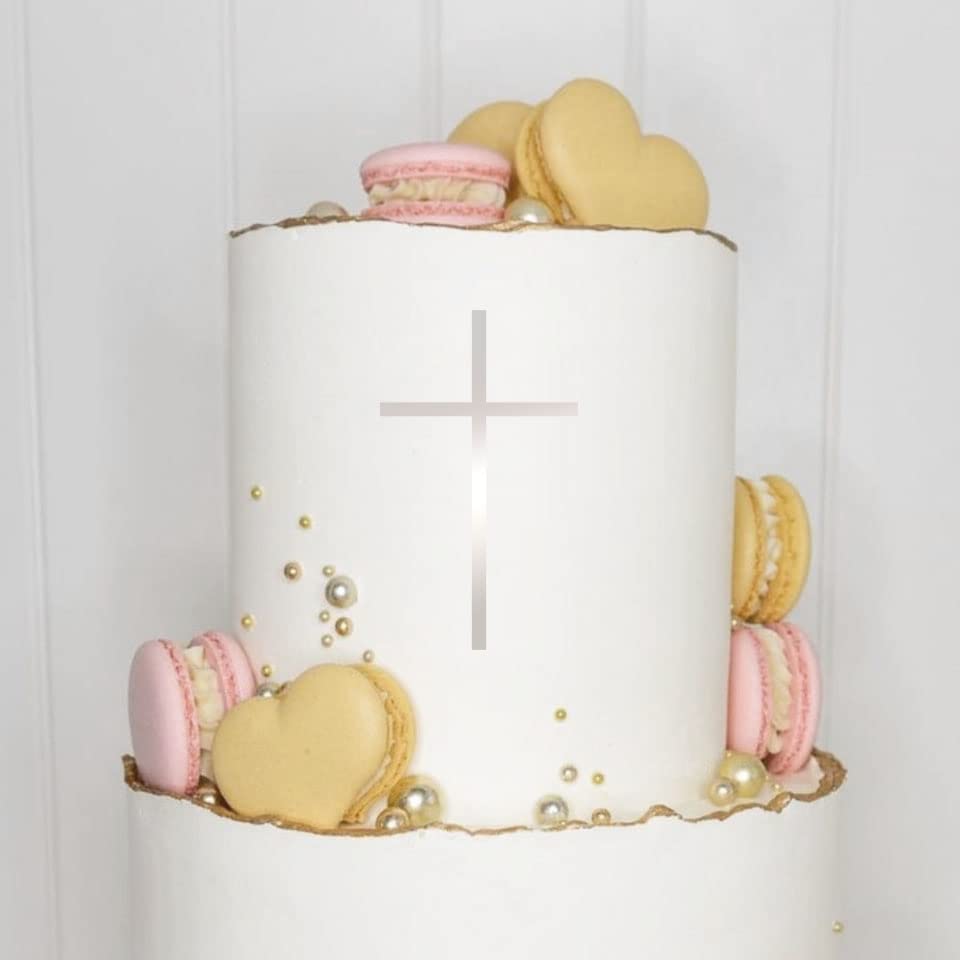 Cake Topper (Kreuz) Charm, Acryl/Holz, Taufe, Kommunion, Konfirmation, Firmung, Tortenstecker, Torte, Kuchen, Stecker, Deko, Caketopper (1 Stück, Silber)