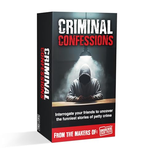 Juego de fiesta CRIMINAL CONFESSIONS - El juego de cartas para adultos donde interrogas a amigos para descubrir historias sorprendentes de crímenes menores. Diversión para fiestas o noche de juegos de