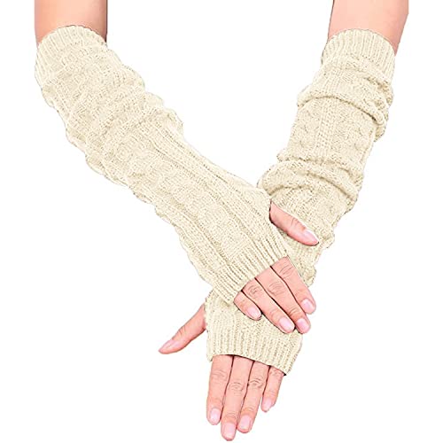 Colorful House Fingerless Thumb Hole Long Gloves Mittens Winter Arm Warmer (A#Beige, 19 Inch)
