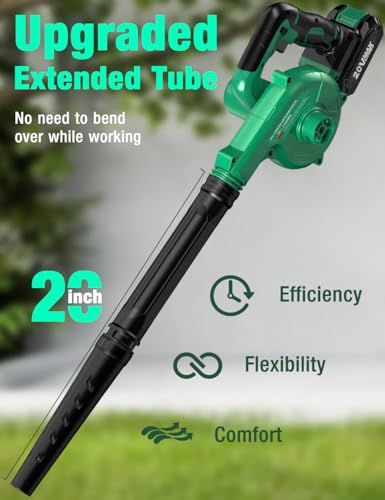 Image of K I M O. Cordless Leaf Blower Vacuum Combo, 3 Nozzles&3 Modes for Inflation & Deflation, 20000RPM 150MPH Variable High Speed, 20Inch Extended Tube, 2 Pack 20V Battery Powered Leaf Blower for Lawn Care