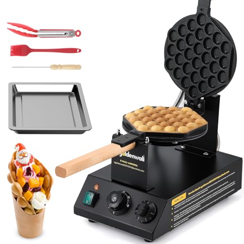 CGOLDENWALL Bubble Waffle Maker de Estilo de Hong Kong 1400W, Pla...