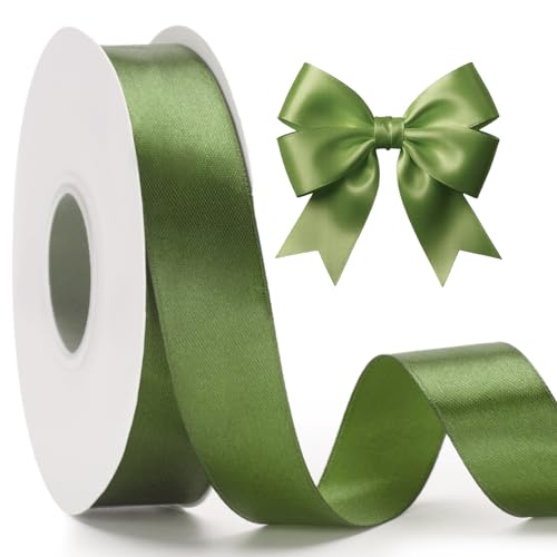 KINGLAKE Olive Green Satin Ribbon - 1 Inch x 50 Yards Moss Green Ribbon for Gift Wrapping Crafts Floral Bouquets Wreath Bows Leis St Patricks Day Wedding Baby Shower Birthday Party Decor