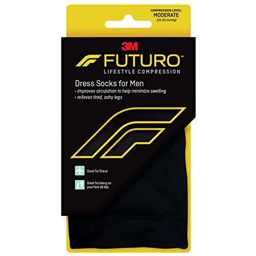 FUTURO Dress Socks for Men Large, Black, Moderate (15-20 mm/Hg)