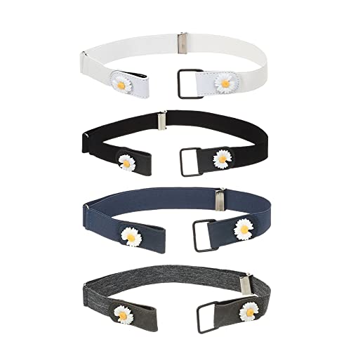 gofidin 4 Pack Female Waist Belt Invisible Elastic Belt Without Buckle for Women/Men Flowers Adjustable Stretch Band Jeans Accessories - Main Image