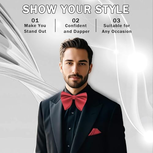 Image of Mens Bow Tie Pre Tied Oversized Bow Ties for Men Satin Bowties for Tuxedo Wedding Party Banquet
