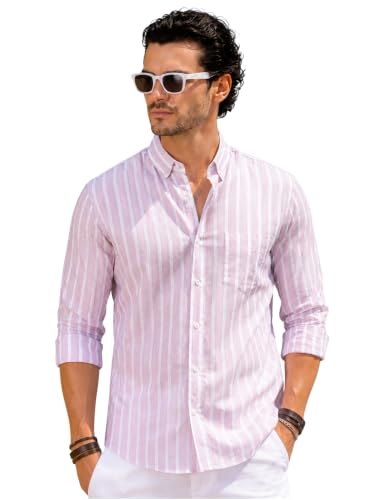 Image of Majestic Man Classic Slim Fit Vertical Striped Casual Cotton Shirt