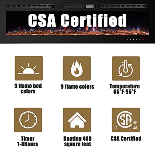 100 Inches Recessed Electric Fireplace Insert, 9 Levels Adjustable Flame Brightness Energy Saving Heating Electric Fireplace Heater W/ Touch Panel, Remote Control, Sleep Mode, 2 Heating Options, Black #TOP4
