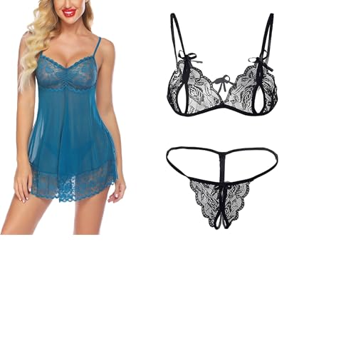 Image of SSoShHub Lace Babydoll Lingerie Sexy Mini Chemise Mesh Wedding Nightie Bridal Nightdress with Bikini