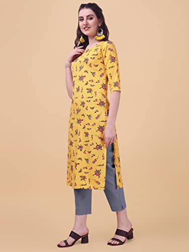 Image of LookMark Women Women's Crepe Printed Regular Kurti | Kurta (K1100-S) Yellow