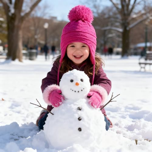 Image of Kids Winter Beanie Hat Mittens Set Warm Fleece Hat Baby Toddler Knitted Hat & Gloves for Boys, Girls
