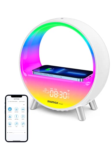 Momax Smart Sunrise Alarm Clock, Wireless Charging Smart Alarm, Wake Up Clock With Snooze Mode, 9Light Mode, 7Natural Sounds, Bluetooth Speaker, App/Voice Controlled Sunset Alarm Clock Work With Alexa #TOP18
