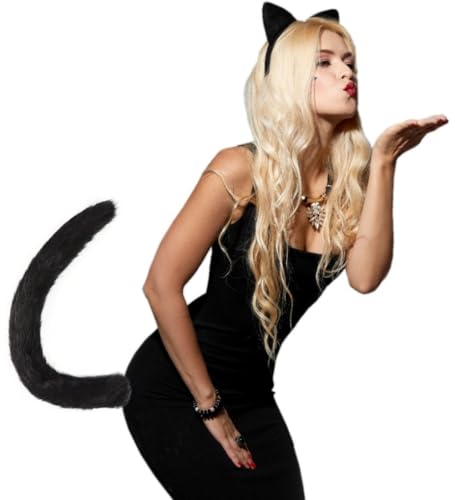 Hatstar Cat Woman Set, Katzenohren Haarreif und Katzenschwanz, Katzenkostüm für Damen, Frauen & Mädchen, Kostüm Accessoire zu Karneval, Fasching...