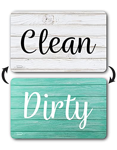 Dishwasher Magnet Clean Dirty Sign, Teal Kitchen Accessories and Decor, Rustic Dishwasher Magnet, Clean Dirty Magnet for Dishwasher, Double Sided Reversible Dish Washer Magnet Indicator, Aqua White
