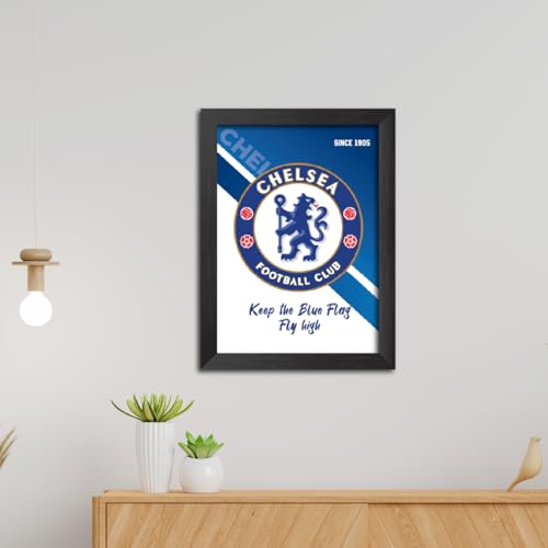 Image of TenorArts Chelsea Football Club Poster Logo Tagline Laminated Photo Frame Painting with Matt Finish Black Textures(12 inches x 9inches)