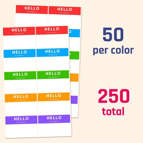 Hello My Name is, Labels Stickers, 5 Colours - 7.5 x 5cm, Pack of 250