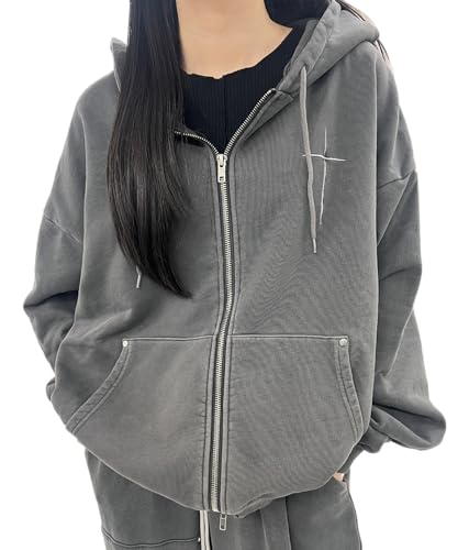 [ウィゴー] Figments クロス 刺繍 ZIP パーカー 服 アウター ジップパーカー スウェット トップス ストリート 韓国 BIG ゆったり 春服 ギフト プレゼント 春 秋 冬 レディース F スミクロ