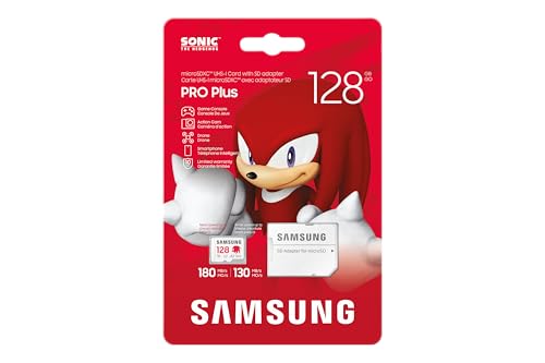 Samsung Carte mémoire microSDXC Sonic Pro Plus, Interface UHS-I, 128 Go, Vitesse de Lecture jusqu'à 180 Mo/s, Toujours Plus de Vitesse pour Les Consoles, MB-MD128SA/LC1, avec Adaptateur SD
