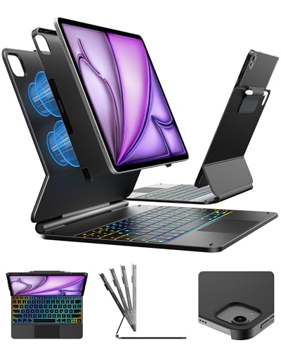 typecase Edge+ Hülle mit Tastatur für iPad Air 13 (M4/M3/M2 2026/2025/2024) Tastaturhülle mit Einzustellendem Magnetständer Trackpad 11-farbige Hintergrundbeleucht Tastatur Abnehmbare Schutzhülle